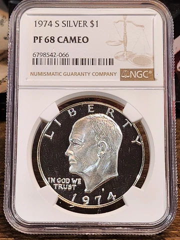 1974 S Eisenhower Proof, NGC Graded PF 68 CAMEO, 066 Cover