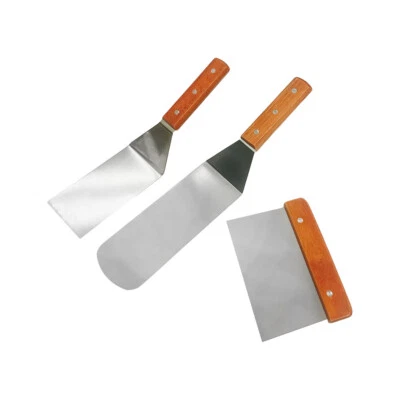 3 Pc Stainless Steel Spatula Set Scraper Spatula Turner Wooden Handle Kitchen - Image 1 of 3