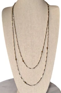 1928 Long Layered Multi Chain Station Necklace Gold Tone - Picture 1 of 4