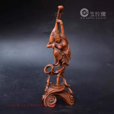 8.5" China Box-Wood Hand Carving Dunhuang Is Flying Heaven Beautiful Woman Staue - Image 1 of 4