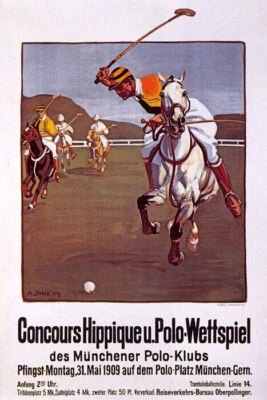 DEPORTE ECUESTRE DE POLO CABALLO MUNCHEN ALEMANIA ALEMÁN FINO PÓSTER VINTAGE REPRO Foto 1 de 3
