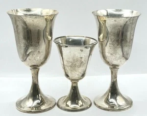 3X Solid Sterling Silver Goblets Wine Glasses by Preisner, Wallingford, CT, USA - Picture 1 of 6