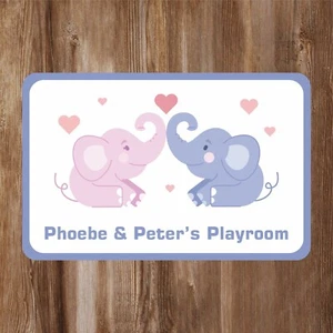 Two Elephants With Hearts Kids Bedroom Door Sign Personalised With Any Name - Picture 1 of 1