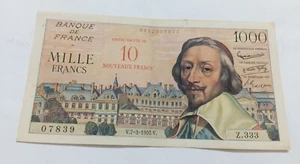 1958 France Provisional Issue 10 Nouveaux Franc on 1000 Franc NICE grade CRISP - Picture 1 of 3