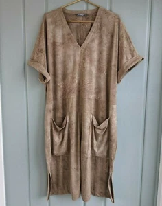 Alembika Womens Shift Dress Lagenlook V Neck Stretch Pockets Brown Small XS S 6 - Picture 1 of 7