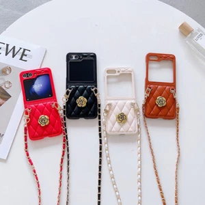 For Samsung Z Flip 5 4 3 Leather Case Crossbody Chain Phone Cover Hot Women Girl - Picture 1 of 17