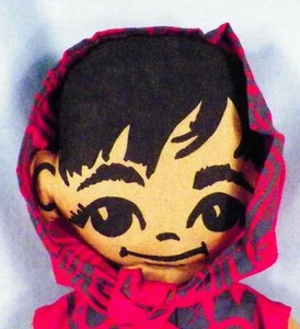 Little Girl Cloth Doll Red Gray Dress Bandana Stamped Face Mexico Mexican - Picture 1 of 3