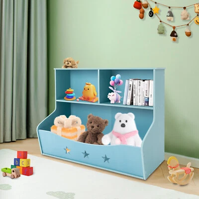 Estantería de PVC de 2 niveles azul para niños juguete estante de almacenamiento organizador de muñecas para niños estantería Foto 1 de 4