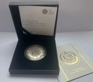 2016 SILVER PROOF THE QUEENS 90TH BIRTHDAY FIVE 5 POUND COIN - Picture 1 of 8