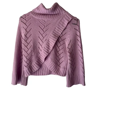 bebe Y2k Open Knit Lavender Purple Mock Neck Poncho Sweater Womens M - Image 1 of 4