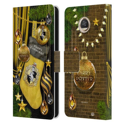 OFFICIAL HARRY POTTER CHRISTMAS ORNAMENTS LEATHER BOOK CASE FOR MOTOROLA PHONES - Image 1 of 4