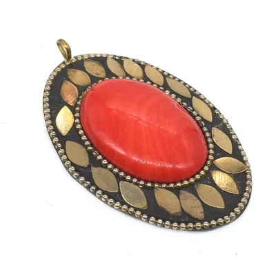 Impresionante colgante de jaspe naranja enchapado en latón para mujer joyería de moda 2,5" h167 Foto 1 de 4