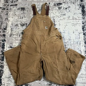 Vintage Carhartt Bib Carpenter Overalls Mens 46x34 Brown Duck Double Knee USA - Picture 1 of 16
