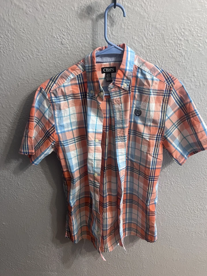 Рубашка Chaps для мальчика большая 14-16 клетчатая на пуговицах с коротким рукавом с воротником - Изображение 1 из 4