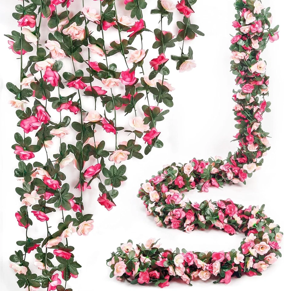 Miracliy 5 Pack 41 FT Fake Rose Vine Flowers Plants Artificial Flower Hanging