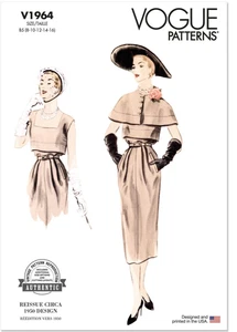 Abito e cappuccio Vogue V1964 modello cucito Misses anni '50 taglia Y5 (18-26) NON TAGLIATO - Foto 1 di 7