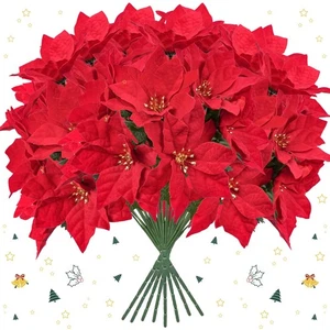 Flor artificial roja de Navidad imitación arbusto de pascua flores falsas para vacaciones... - Imagen 1 de 7