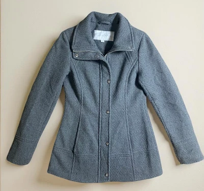 Abrigo Jessica Simpson para mujer XS mezcla de lana calce con cremallera gris acampanado chaqueta con cuello Foto 1 de 4