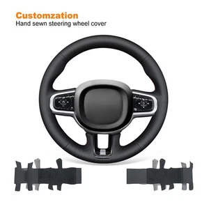 Cubierta de volante de coche de cuero genuino negro con rosca roja para Volvo XC60 - Imagen 1 de 10