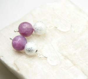 Ruby Earrings Natural Gemstone 9mm Ball & 8mm Brass Ball 925 Sterling Silver - Picture 1 of 4