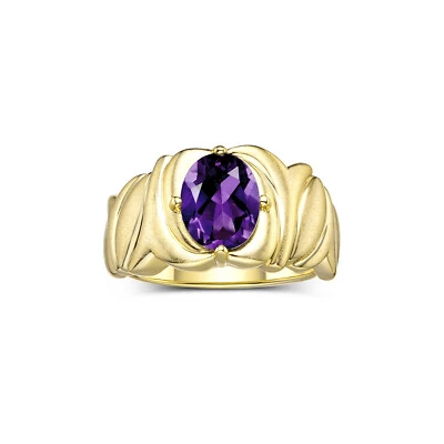 RYLOS Solitaire Oval Gemstone Ring with Satin Finish Gold-Plated Silver, SZ 5-10 Foto 1 de 4
