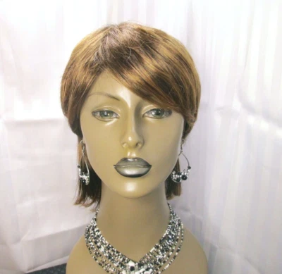 NBF Chade wig shorter top longer back brown w/s. blonde (auburn) no styling NEW - Image 1 of 4