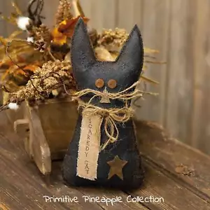 Primitive Farmhouse 9.5" Black Scaredy Cat Fabric Shelf Sitter Doll - Picture 1 of 3