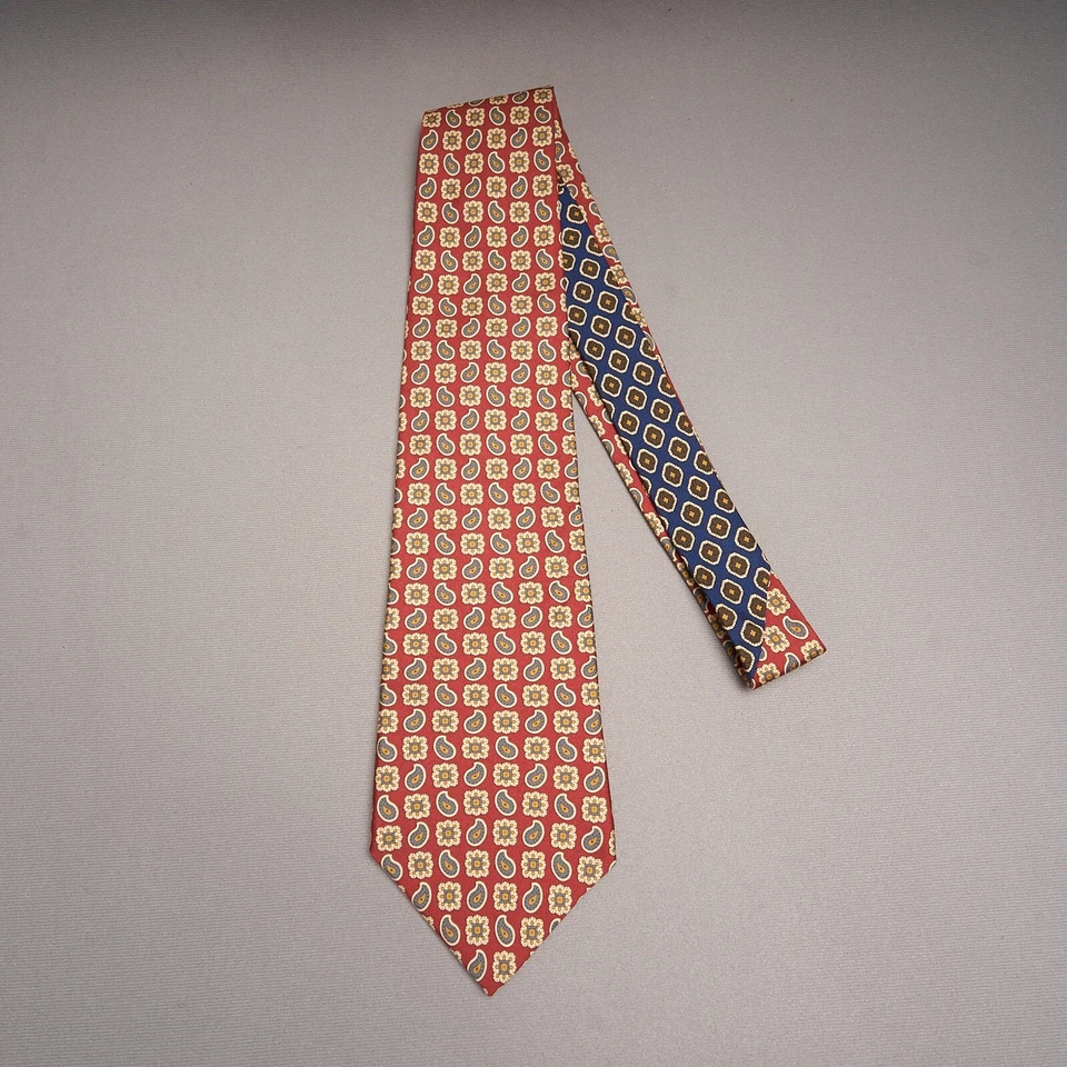 Corbata de seda Tommy Hilfiger roja dorada cachemira geométrica 4x57 Foto 1 de 4