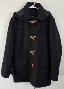 Claiborne Wool Blend Duffel Coat Men’s M Charcoal Grey Horn Toggle Buttons USED - Picture 1 of 14