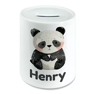 Personalised Cute Watercolour Panda Kids Savings Money Box Piggy Bank Name - Foto 1 di 2