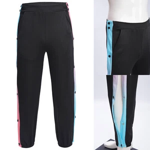 Kids Boys Sweatpants Retro Trousers Active Pants Side Button Wide Leg Dance - Picture 1 of 26