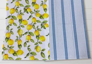 Dishtowels Set of 2 Lemon Print Blue & White Striped Kitchen Towels - Picture 1 of 2