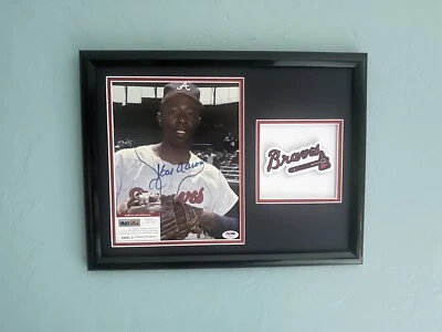 Hank Aaron PSA/DNA Autographed 12X16 Matted Photo 8X10 HOF Home Run King Braves  - Image 1 of 4