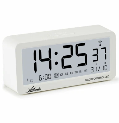 Funkwecker LCD Digital Snooze Licht Lautlos ohne Ticken 3 Alarme Weiß - 1879/0 - Bild 1 von 4