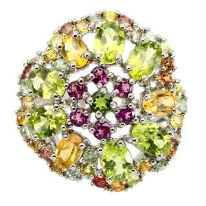 925 Sterling Silver Ring Round Sapphire Peridot Rhodolite Gemstone Jewelry Sz 10 - Picture 1 of 10