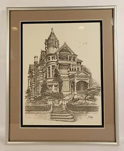 San Francisco Sketch Print Victorian Mansion Architecture House Fong B&W SH1 SP - Bild 1 von 5