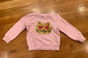 Pink Long Sleeve Sweater Cat Face Flip Sequin - Size 120 (5T) - Picture 1 of 3