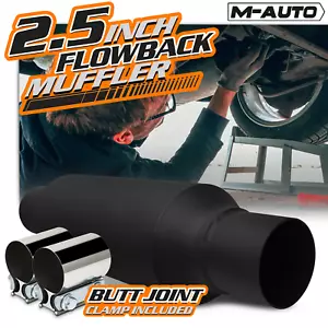 Silenciador de escape recto negro de 16"" punta de entrada/salida de 2,5"" con 2 abrazaderas para juntas - Imagen 1 de 10