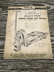Original Vintage Yale H3 1/2 N H3 1/2 W Hand Truck Maintenance & Parts Manual  - Picture 1 of 6