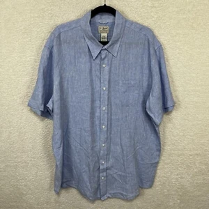 L.L. Bean Slightly Fitted Linen Shirt Men’s 2XL Tall Blue Button Up Short Sleeve - Picture 1 of 9