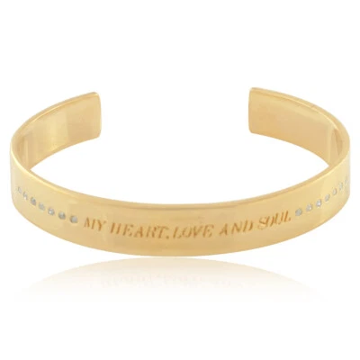 Personalized Cuff Bracelet Gold Vermeil 925 Silver Diamond Pave Bangle Jewelry - Image 1 of 4