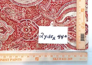 Waverly Red Beige Tan Paisley Duck Decor Home Fabric Cotton 2 Yards x 44" Pc - Picture 1 of 7