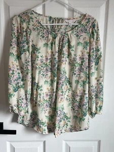 LC Lauren Conrad Hemd Blumen Bauernbluse Schlüsselloch Rücken Rüschen Schulter Gr. M - Bild 1 von 8