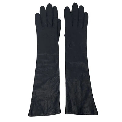 复古 20 世纪 50 年代女式黑色皮革经典高衬里手套;尺寸 S — 第 1/4 张图片