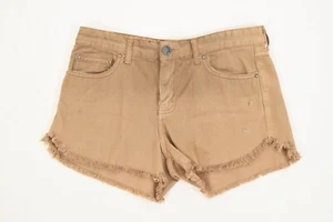 Free People Shorts 28 Tan Cotton Denim Frayed Raw-Edge Cut-Off Shorts - Picture 1 of 6