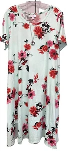 Neu mit Etikett 2.0 LuLaRoe Large mintgrün rot orange schwarz Blumen Jessie Kleid mit Taschen - Bild 1 von 10