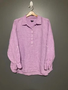 Talbots Womens Size XL Purple 100% Linen Long Sleeve Roll Tab Tunic V-Neck - Picture 1 of 7