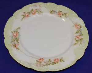 ANTIQUE HAVILAND LIMOGES 9 1/2" PLATE PINK ROSES GREEN BORDER ON MARSEILLE BLANK - Picture 1 of 7
