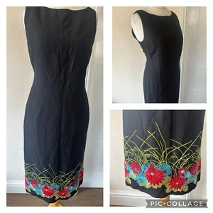 Linea House of Fraser Black Silk & Linen Shift Dress 12 Multicolour Floral C8 - Picture 1 of 4