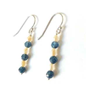 Ohrringe Ohrhänger 925 Silber mit Saphir Steinen und Perlen Geschenkidee Weihnachten - Bild 1 von 7